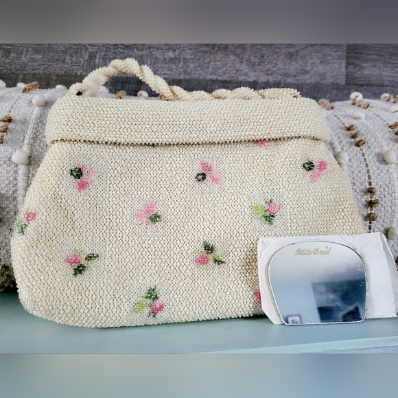 Lumered Petit Corde Handbags - Vintage 1950's Lumured Corde Petit Beaded Handbag Purse with Original Mirror